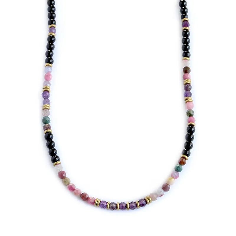 Protection and Good Energy Watermelon Tourmaline and Black Tourmaline Necklace