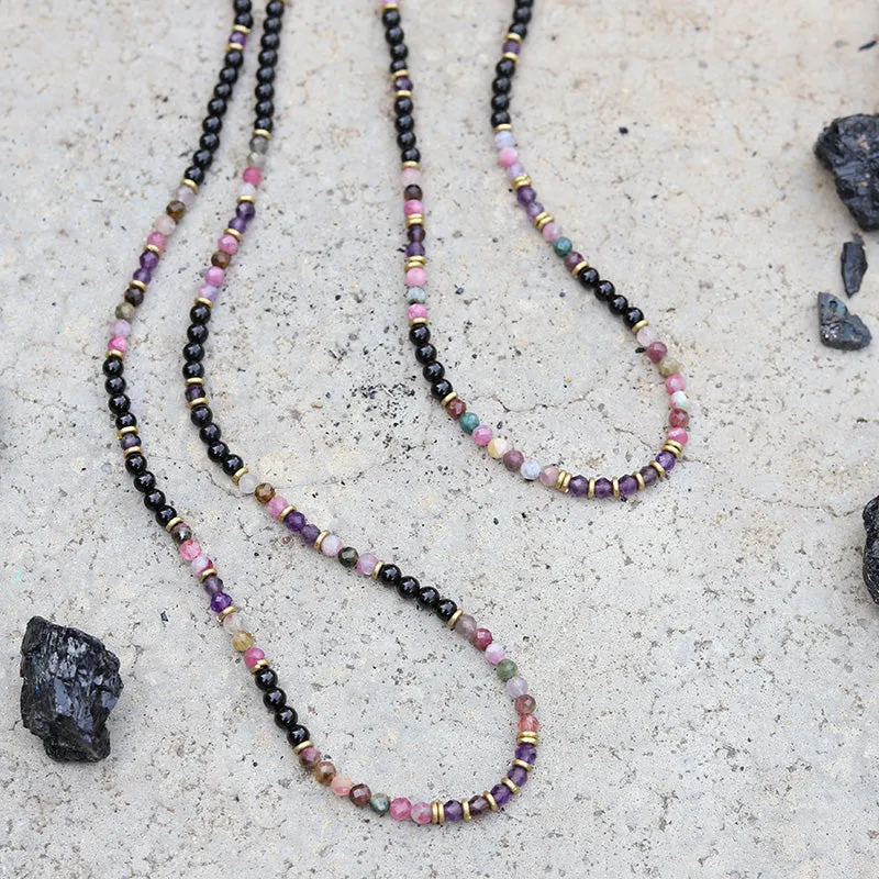 Protection and Good Energy Watermelon Tourmaline and Black Tourmaline Necklace