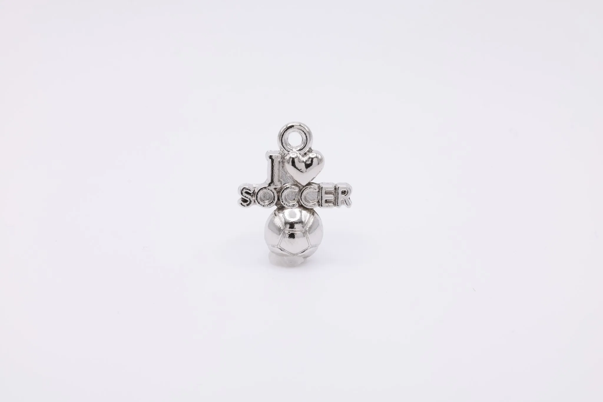 "I Love Soccer" Wholesale Silver Charm, 925 Sterling Silver, 599