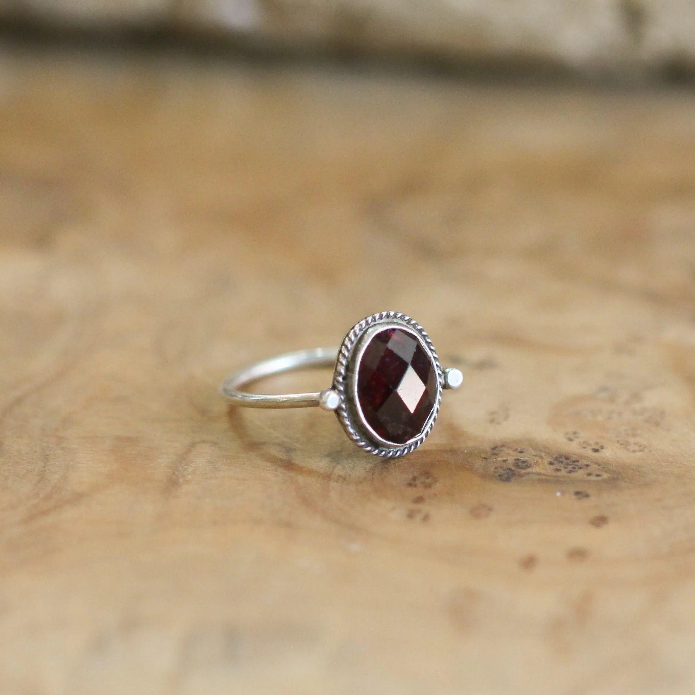 Red Garnet Delica Ring - 8X10mm Stone - .925 Sterling Silver - Silversmith