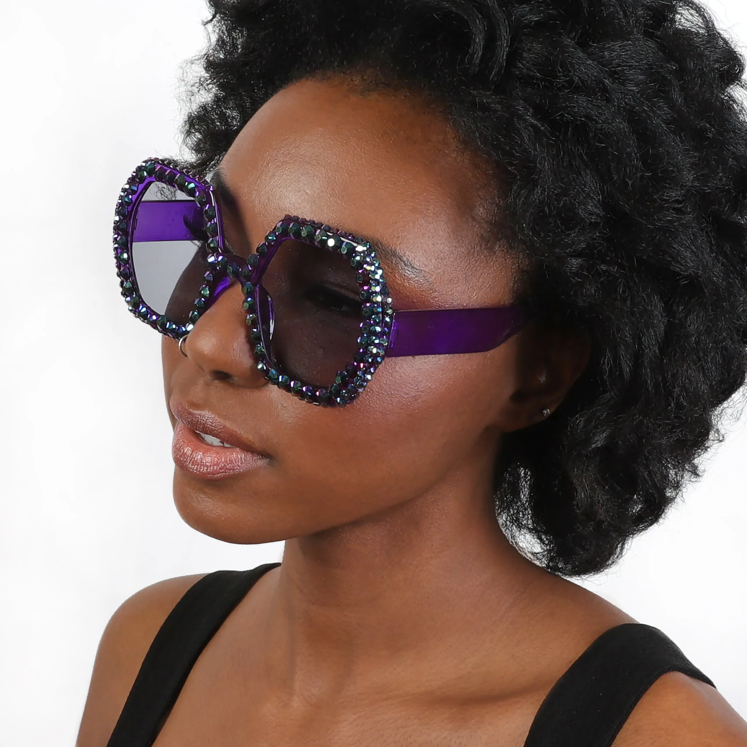 Regina Hexagon Frame Rhinestone Sunglasses