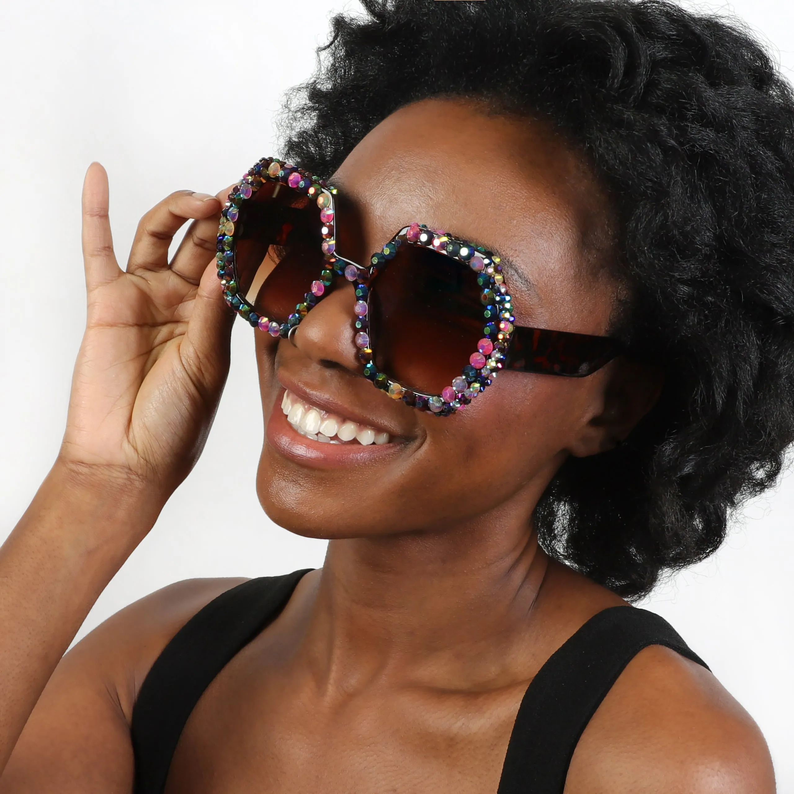 Regina Hexagon Frame Rhinestone Sunglasses