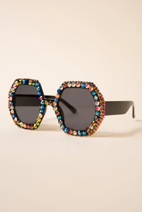 Regina Hexagon Frame Rhinestone Sunglasses