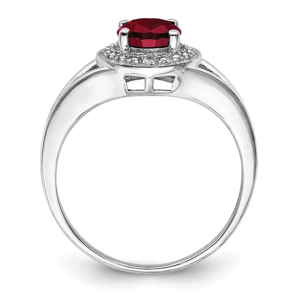 Rhodium-Plated Diamond & Created Ruby Ring in Sterling Silver