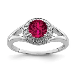 Rhodium-Plated Diamond & Created Ruby Ring in Sterling Silver