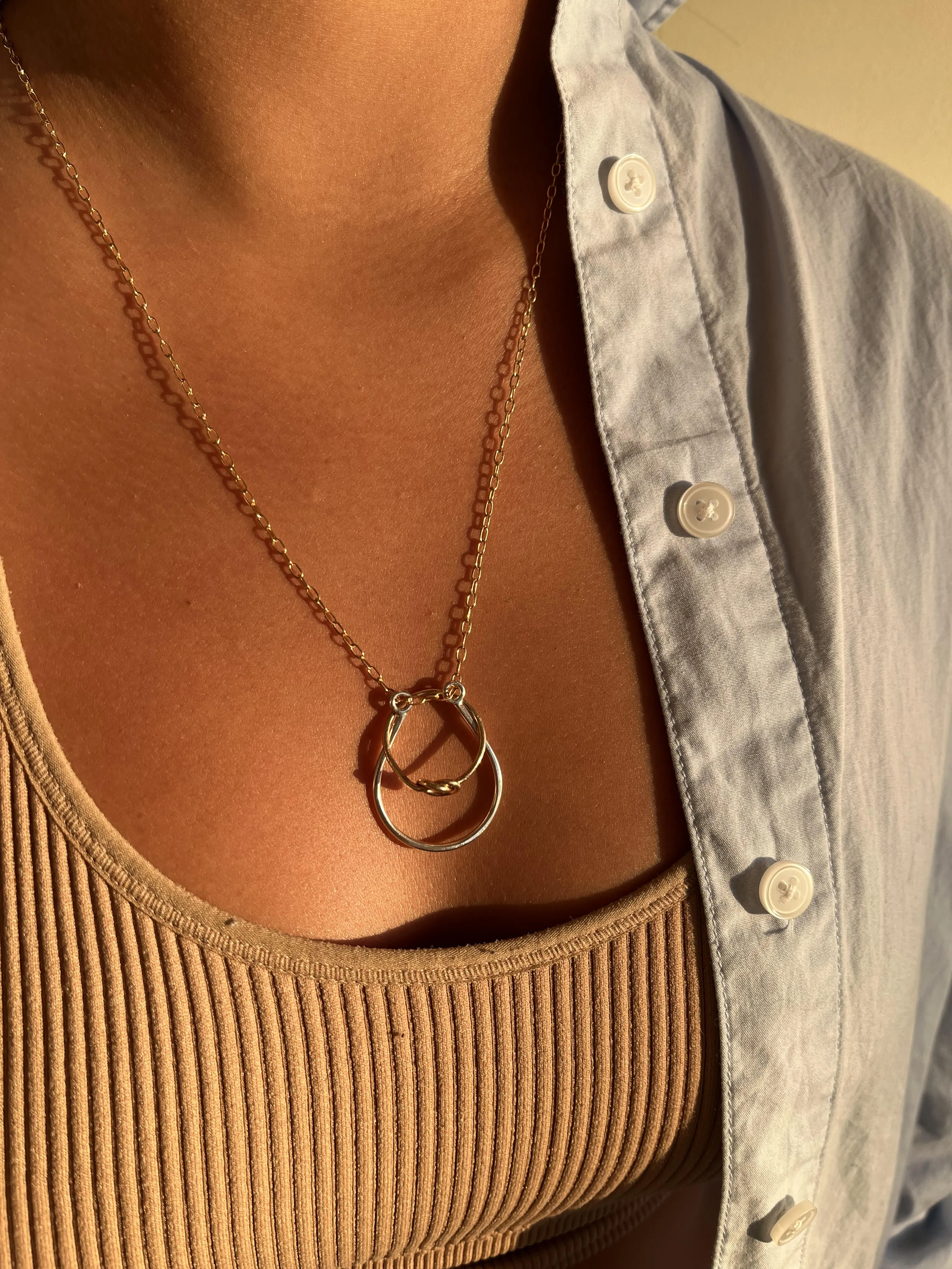 Ring Holder Necklace - Silver link with Gold Chain