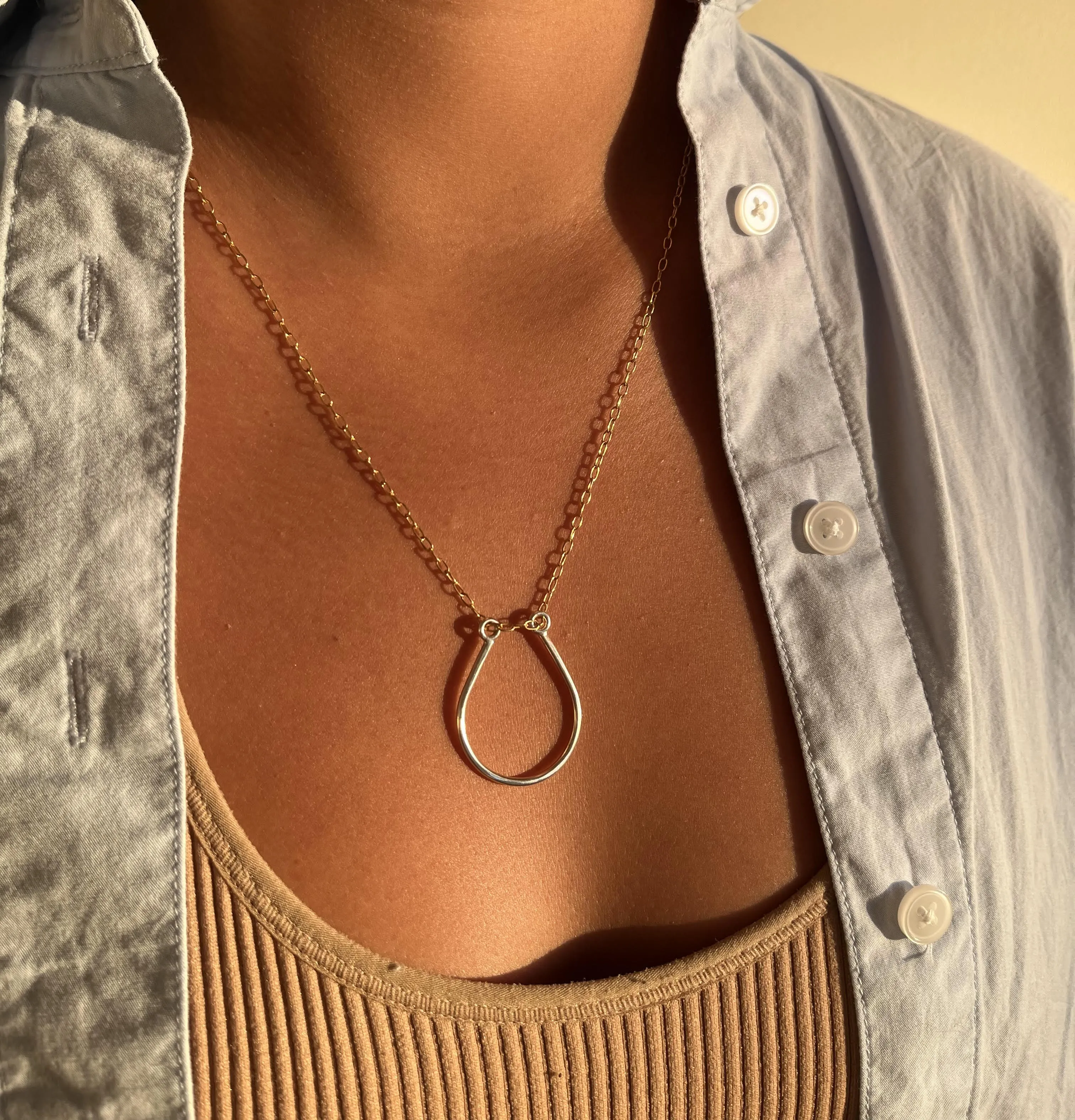 Ring Holder Necklace - Silver link with Gold Chain