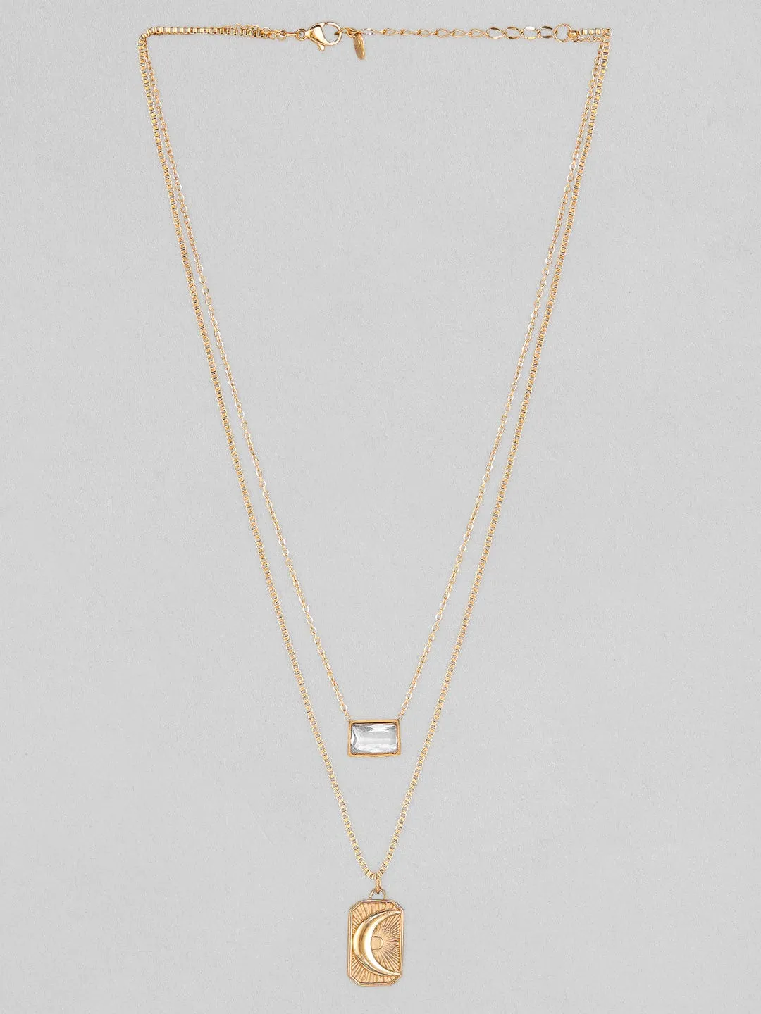 Rubans Voguish 18K Gold Plated Stainless Steel Waterproof Layer Chain With Zircon Studded Pendant.