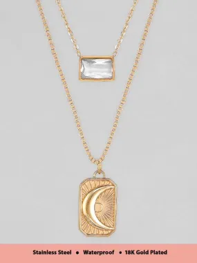 Rubans Voguish 18K Gold Plated Stainless Steel Waterproof Layer Chain With Zircon Studded Pendant.