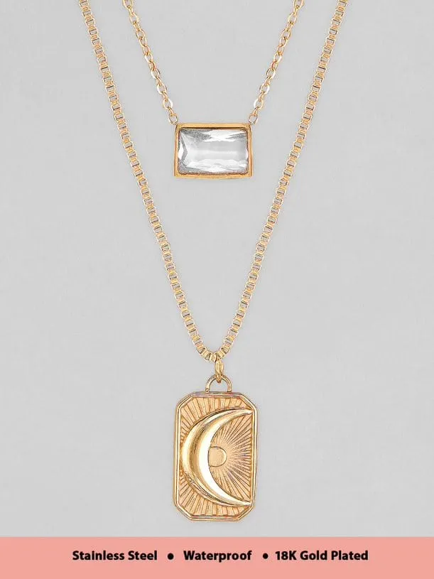 Rubans Voguish 18K Gold Plated Stainless Steel Waterproof Layer Chain With Zircon Studded Pendant.