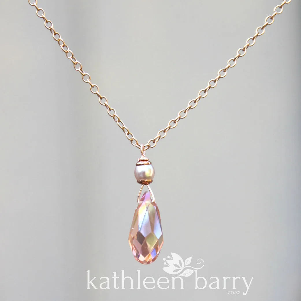 Sarah chain necklace crystal drop pendent, 14K gold, Rose gold filled or sterling silver