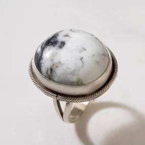 Scott Skeets White Buffalo Turquoise Round Navajo USA Native American Made 925 Sterling Silver Ring