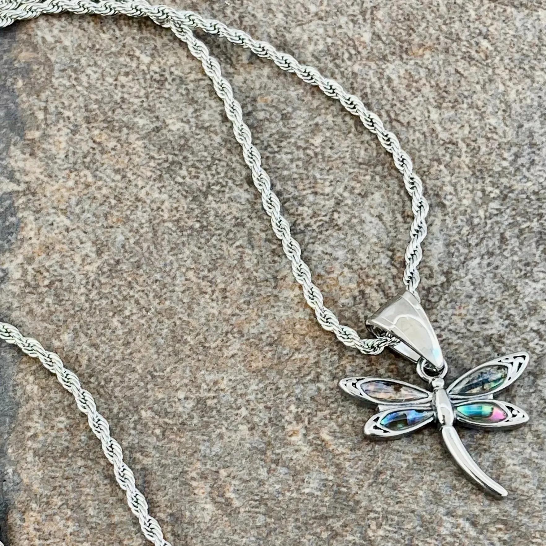 Sea Shell - Mini Dragonfly Pendant - Rope Necklace - SK2540M