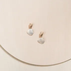 Seashell Drop Earrings - 14k Yellow Gold and Sterling Silver