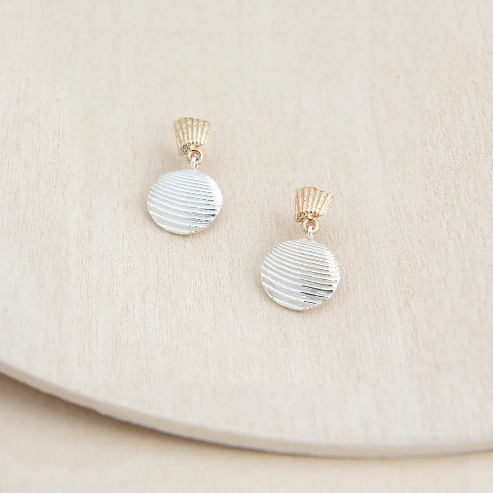 Seashell Drop Earrings - 14k Yellow Gold and Sterling Silver