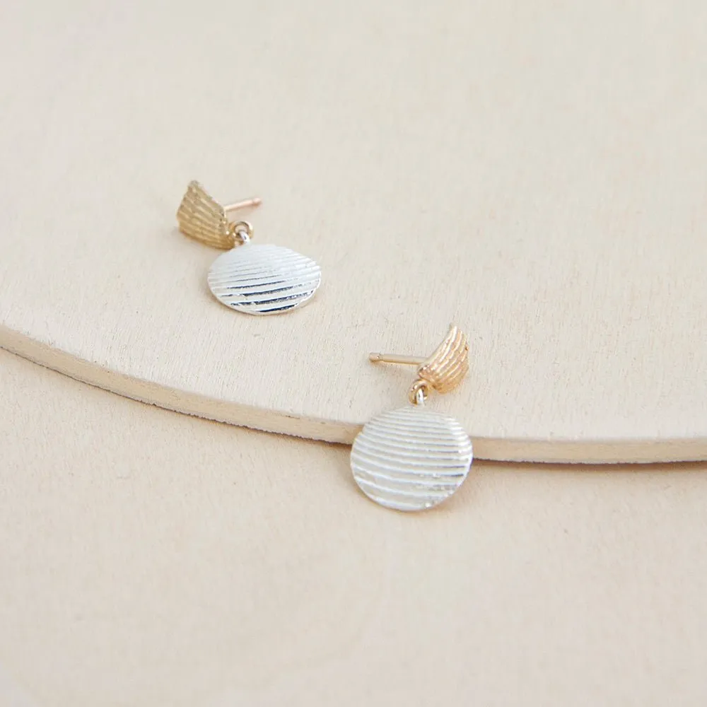 Seashell Drop Earrings - 14k Yellow Gold and Sterling Silver