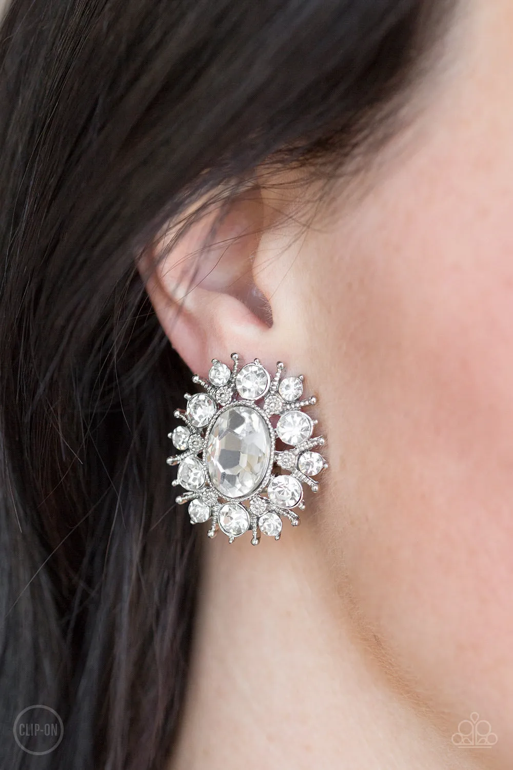 Serious Star Power White Clip-On-Earrings