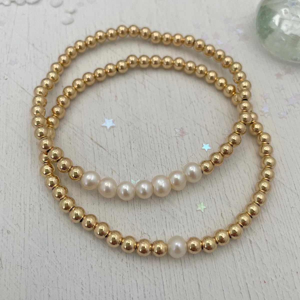 Single Pearl Classic Bead Bracelet Gold Fill