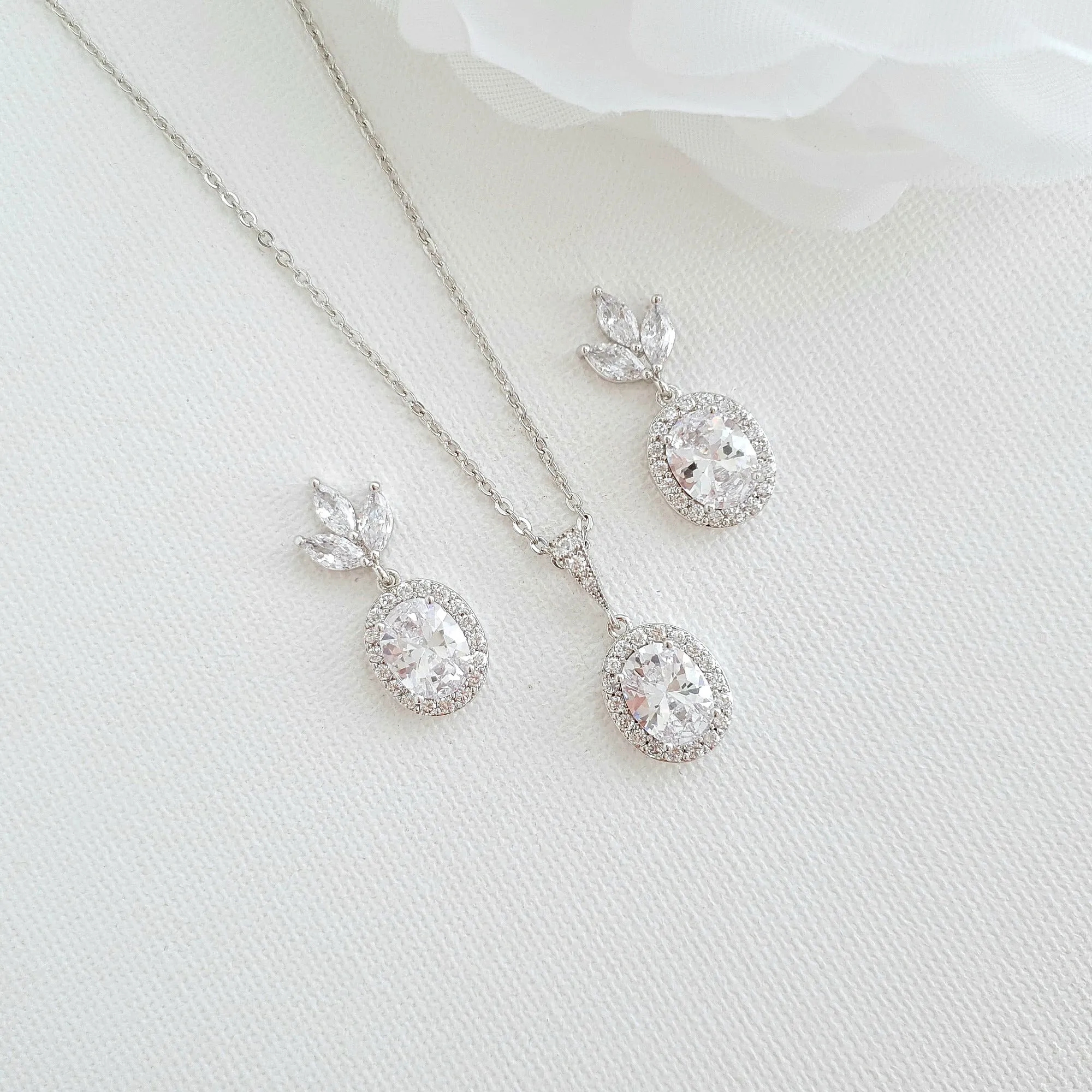 Small Earrings and Necklace Bridesmaid Jewelry Set- Emily