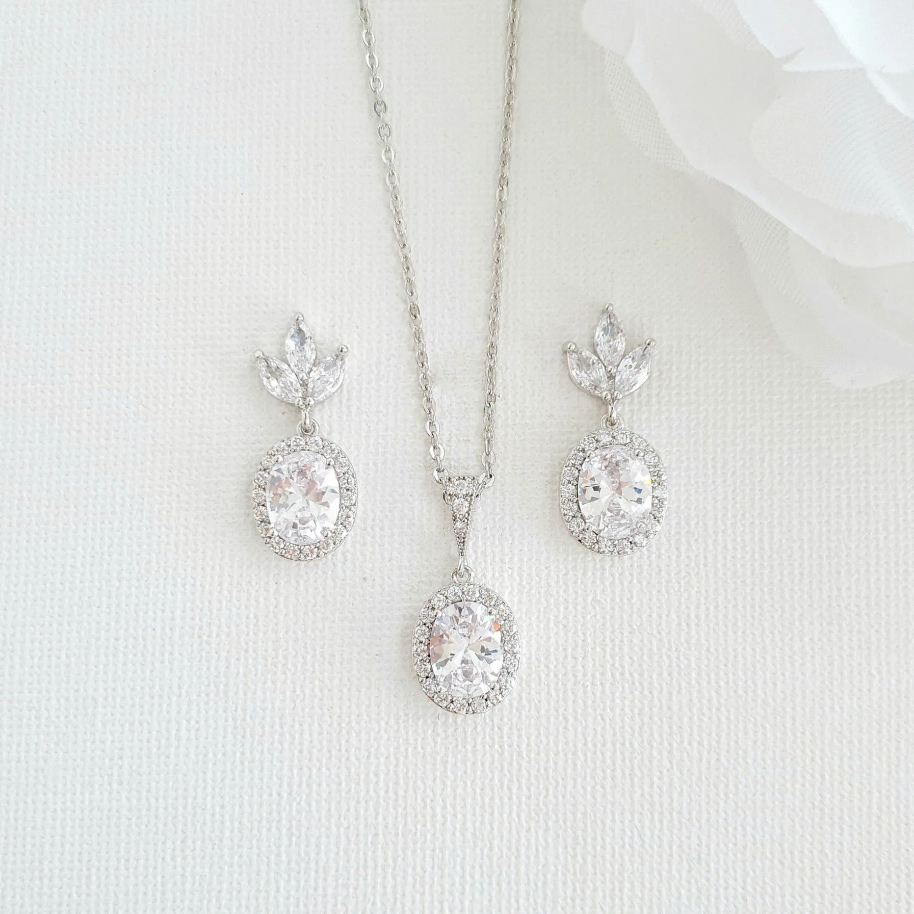 Small Earrings and Necklace Bridesmaid Jewelry Set- Emily