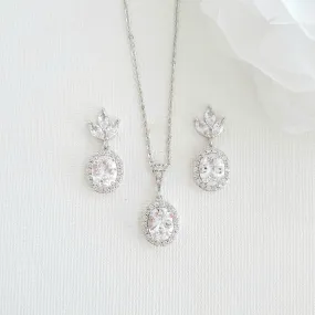 Small Earrings and Necklace Bridesmaid Jewelry Set- Emily