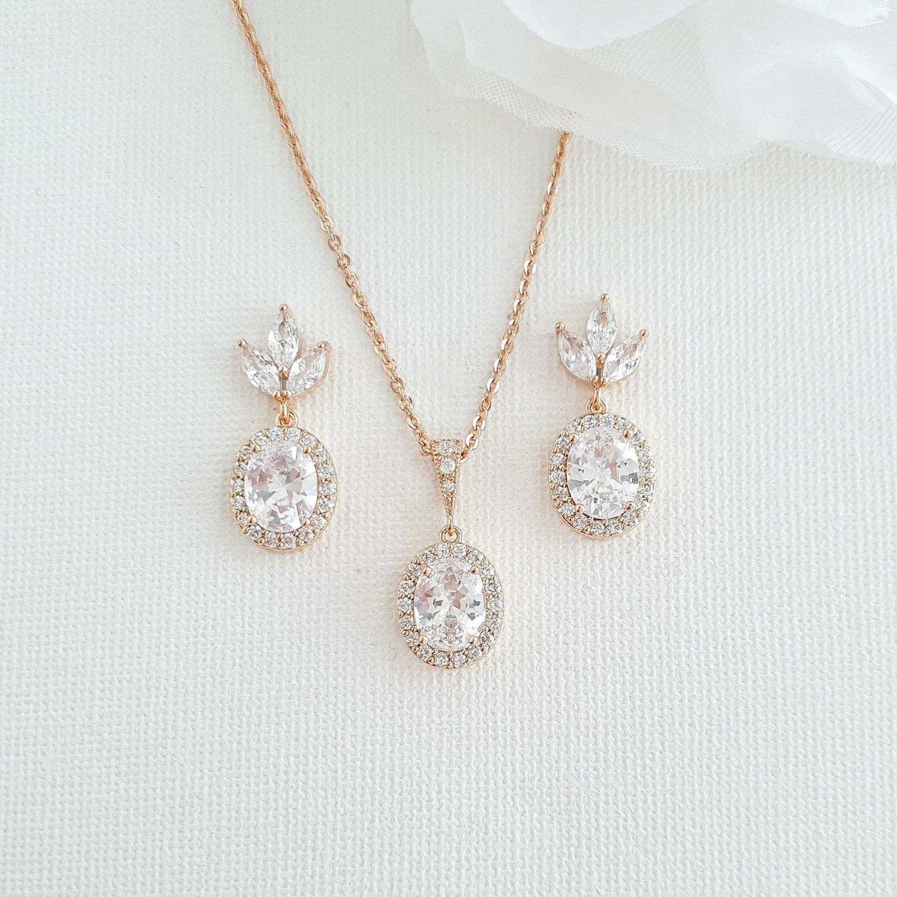 Small Earrings and Necklace Bridesmaid Jewelry Set- Emily