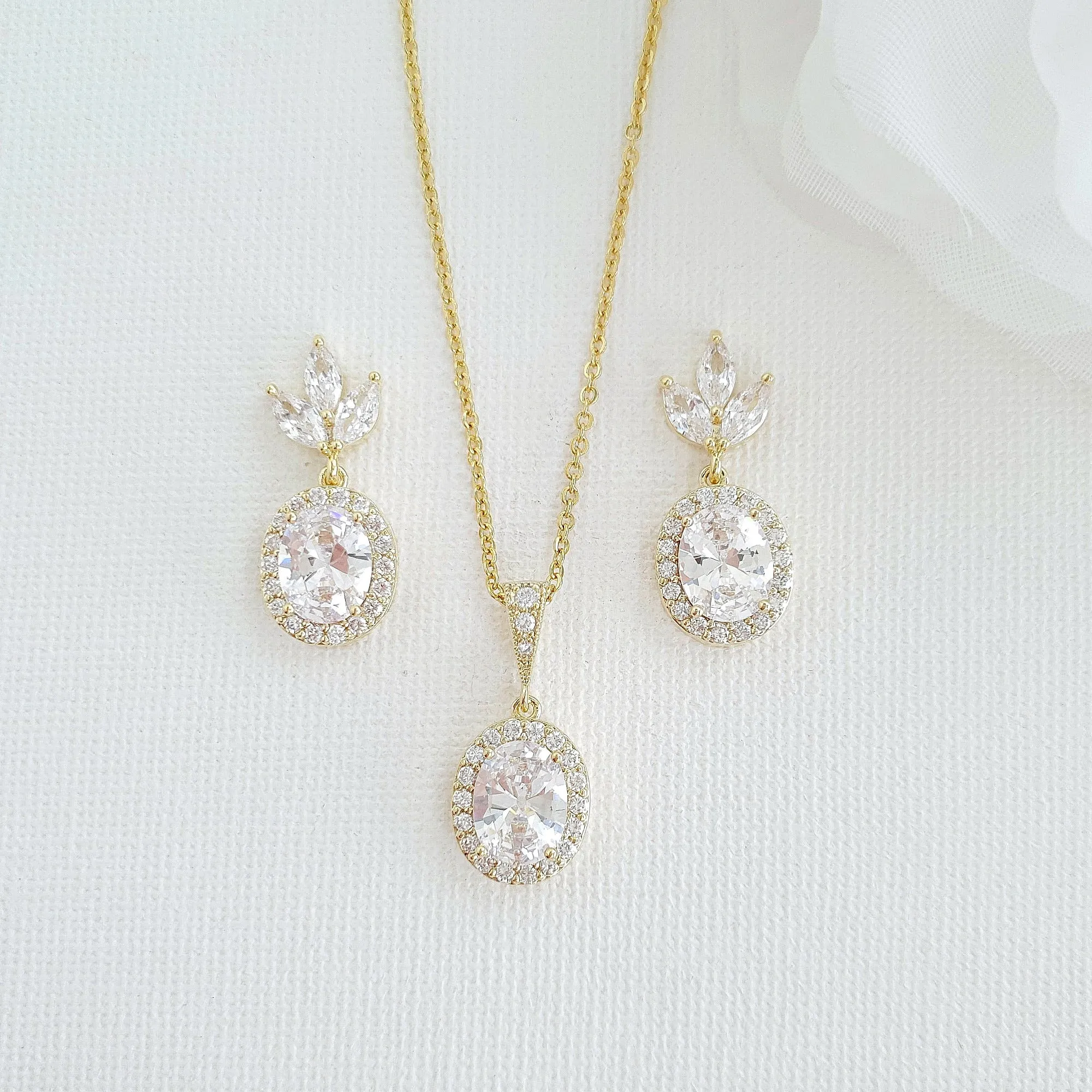 Small Earrings and Necklace Bridesmaid Jewelry Set- Emily