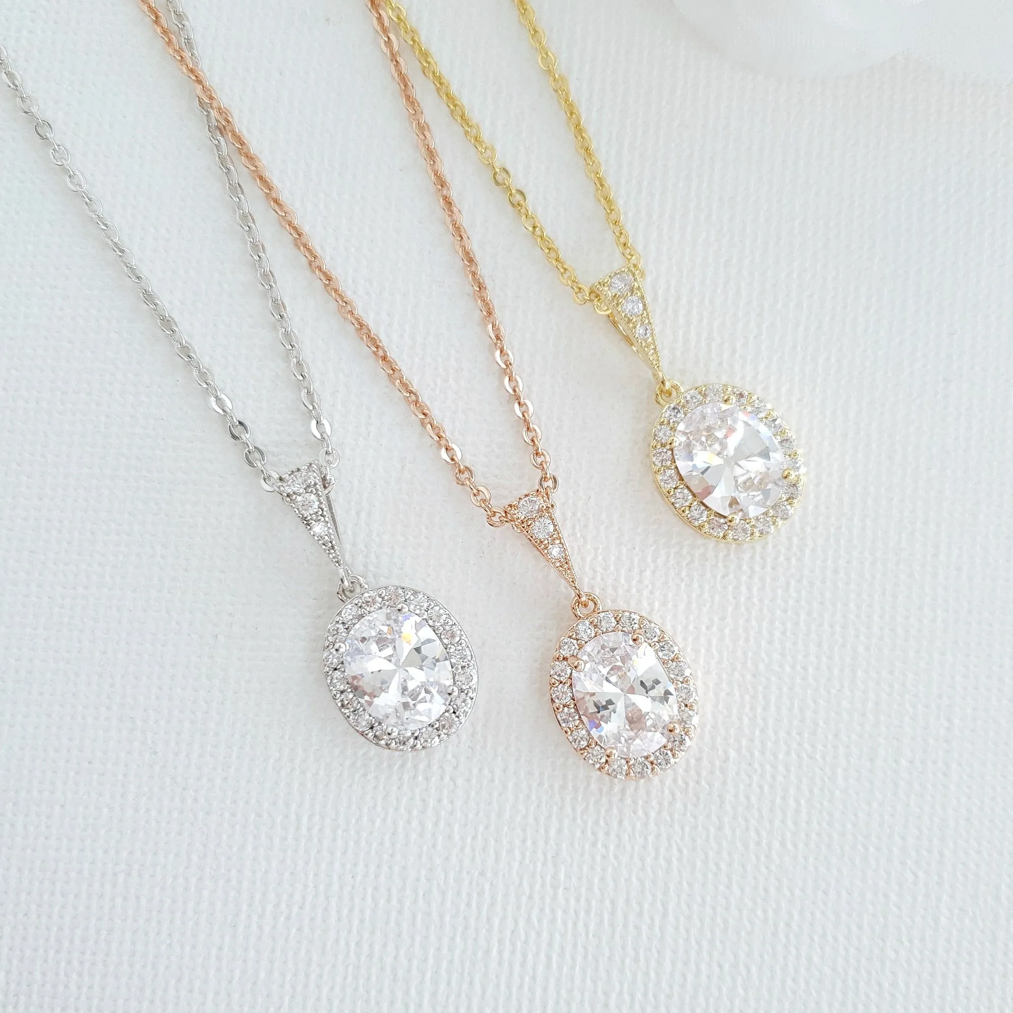 Small Earrings and Necklace Bridesmaid Jewelry Set- Emily