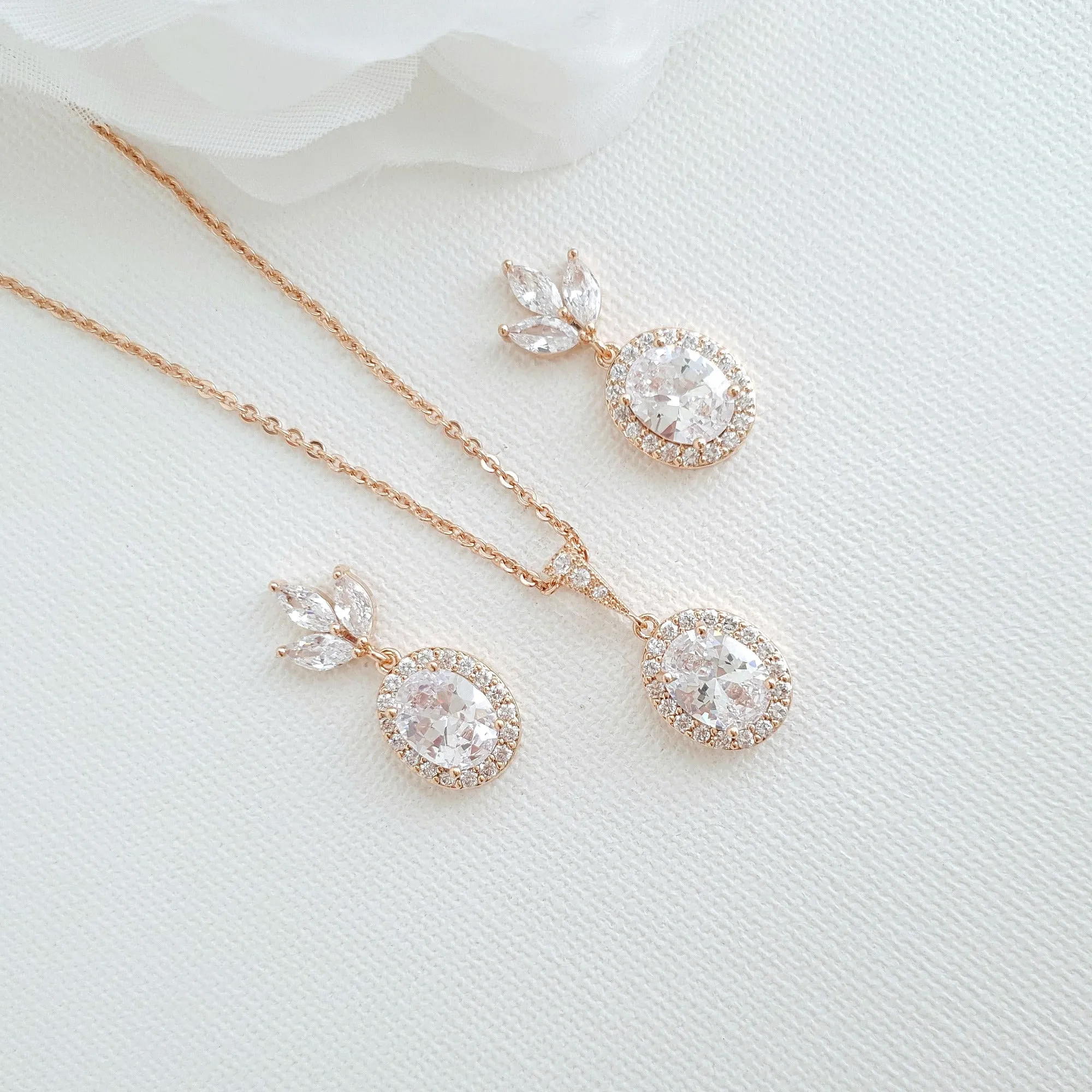 Small Earrings and Necklace Bridesmaid Jewelry Set- Emily