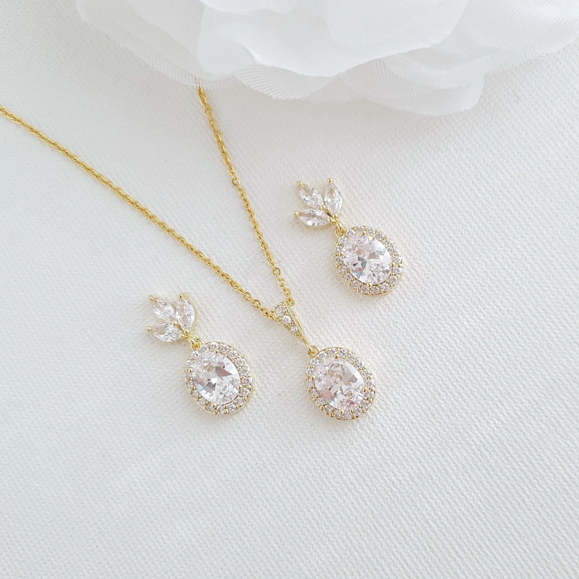 Small Earrings and Necklace Bridesmaid Jewelry Set- Emily