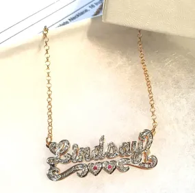 Smaller 3D Double Plated CZ Nameplate Necklace