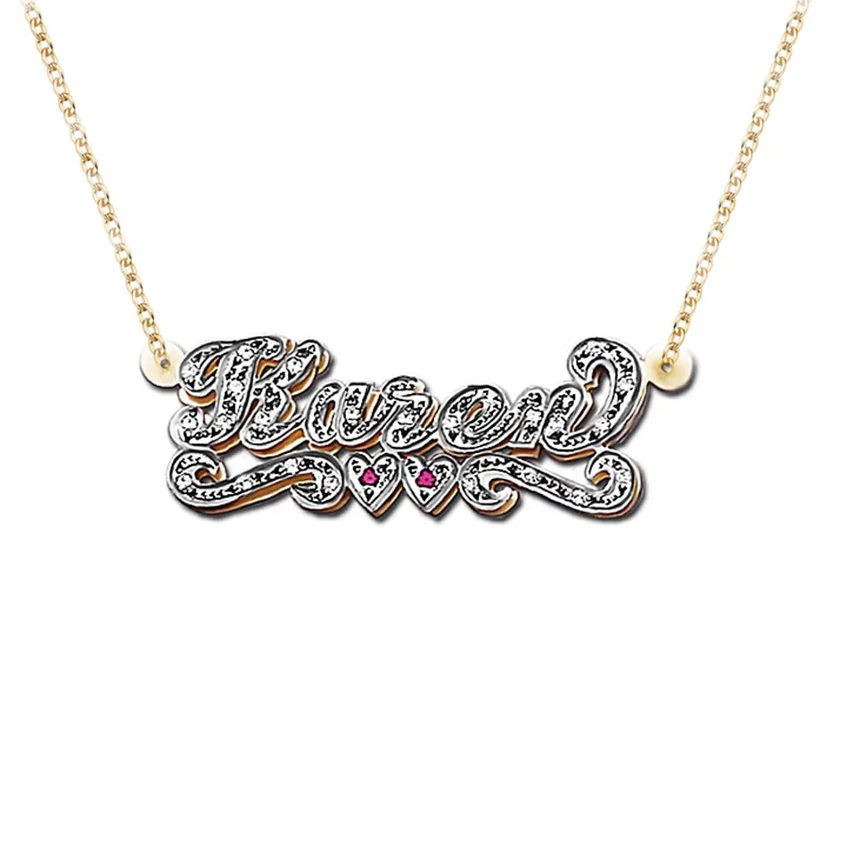 Smaller 3D Double Plated CZ Nameplate Necklace