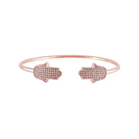 Sterling Silver Sparkling Pave Double Hamsa Bangle 14K Rose Gold Plated