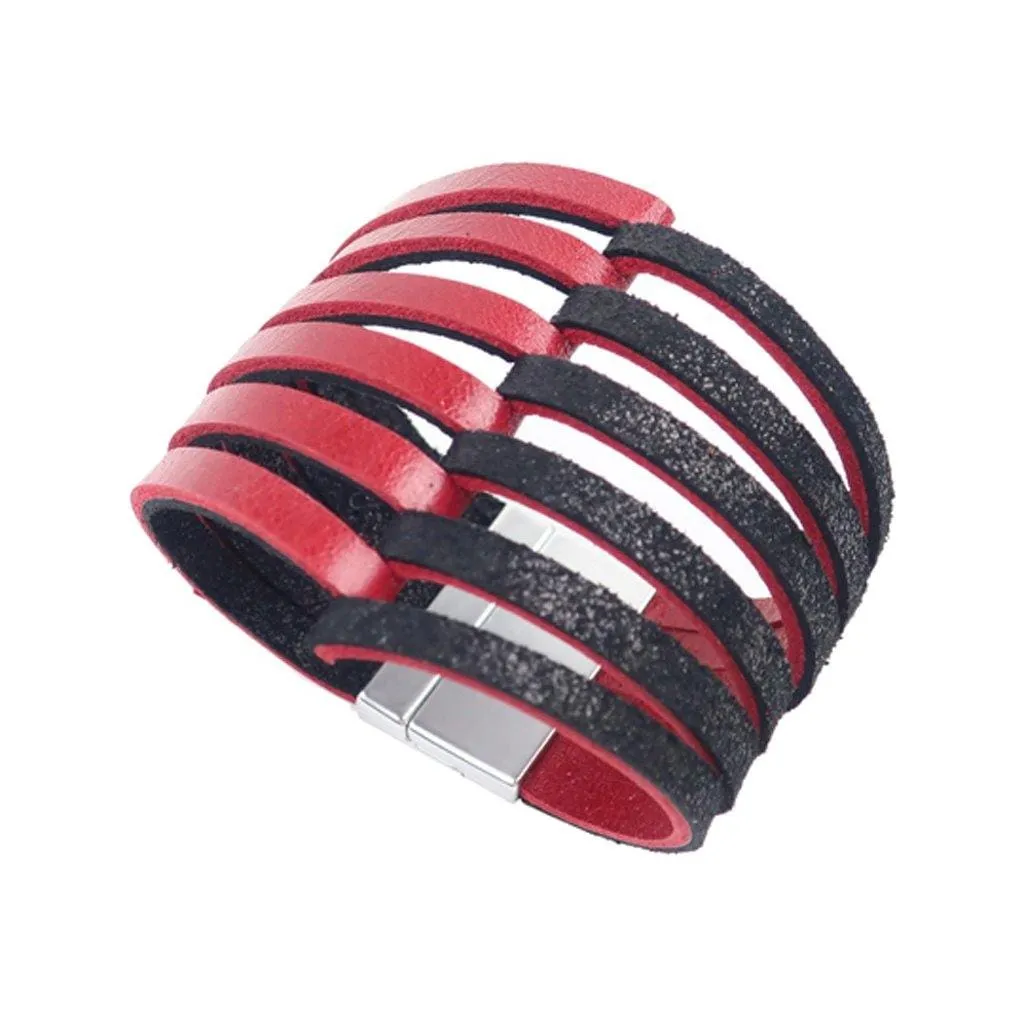 Stripes black and white leather bracelet