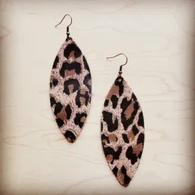 Suede Leopard Narrow Leather Oval Earrings