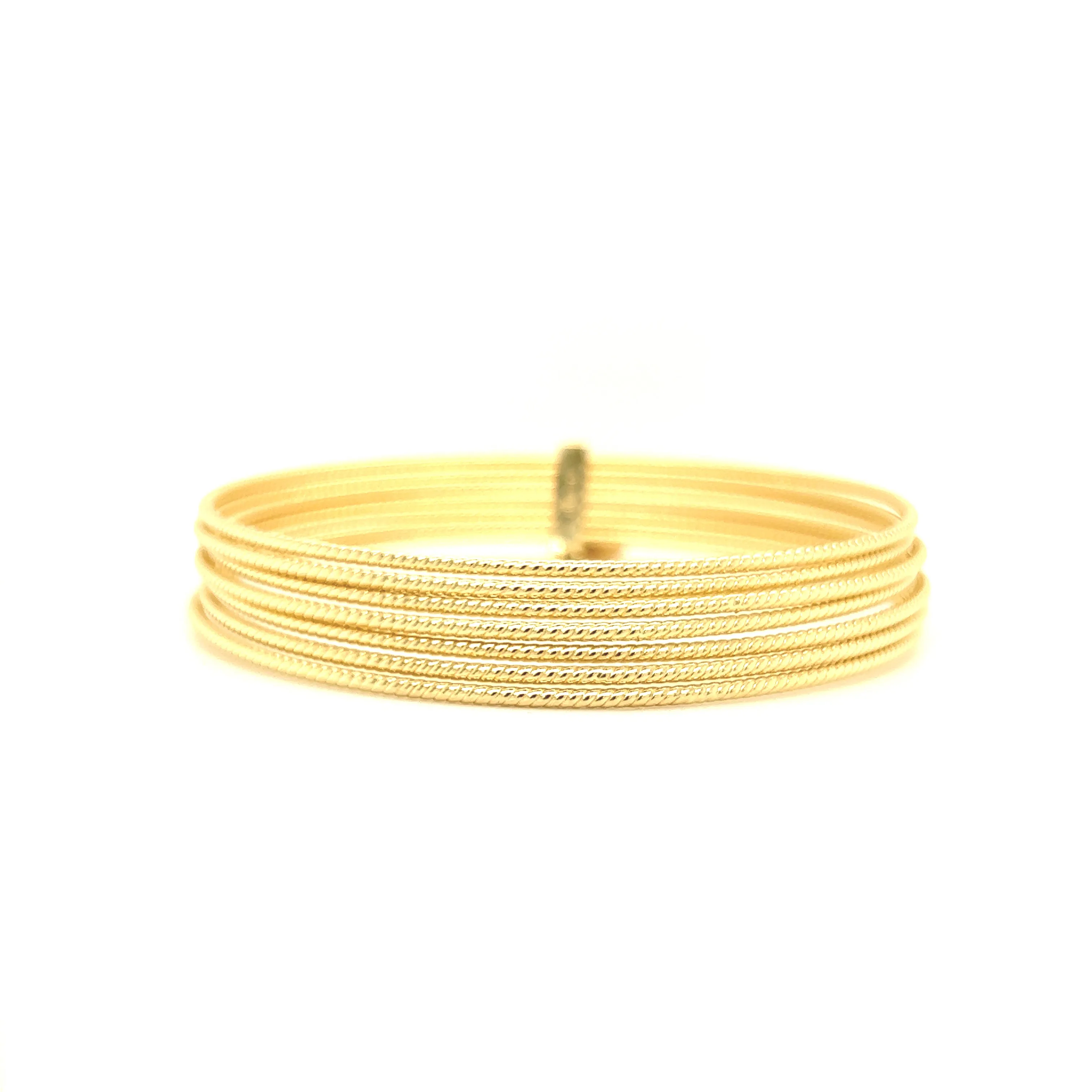 Textured Bangle Bracelet Set with Dangle Heart in 14K Yellow Gold