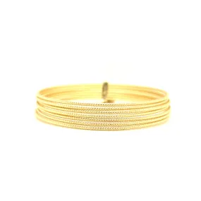 Textured Bangle Bracelet Set with Dangle Heart in 14K Yellow Gold