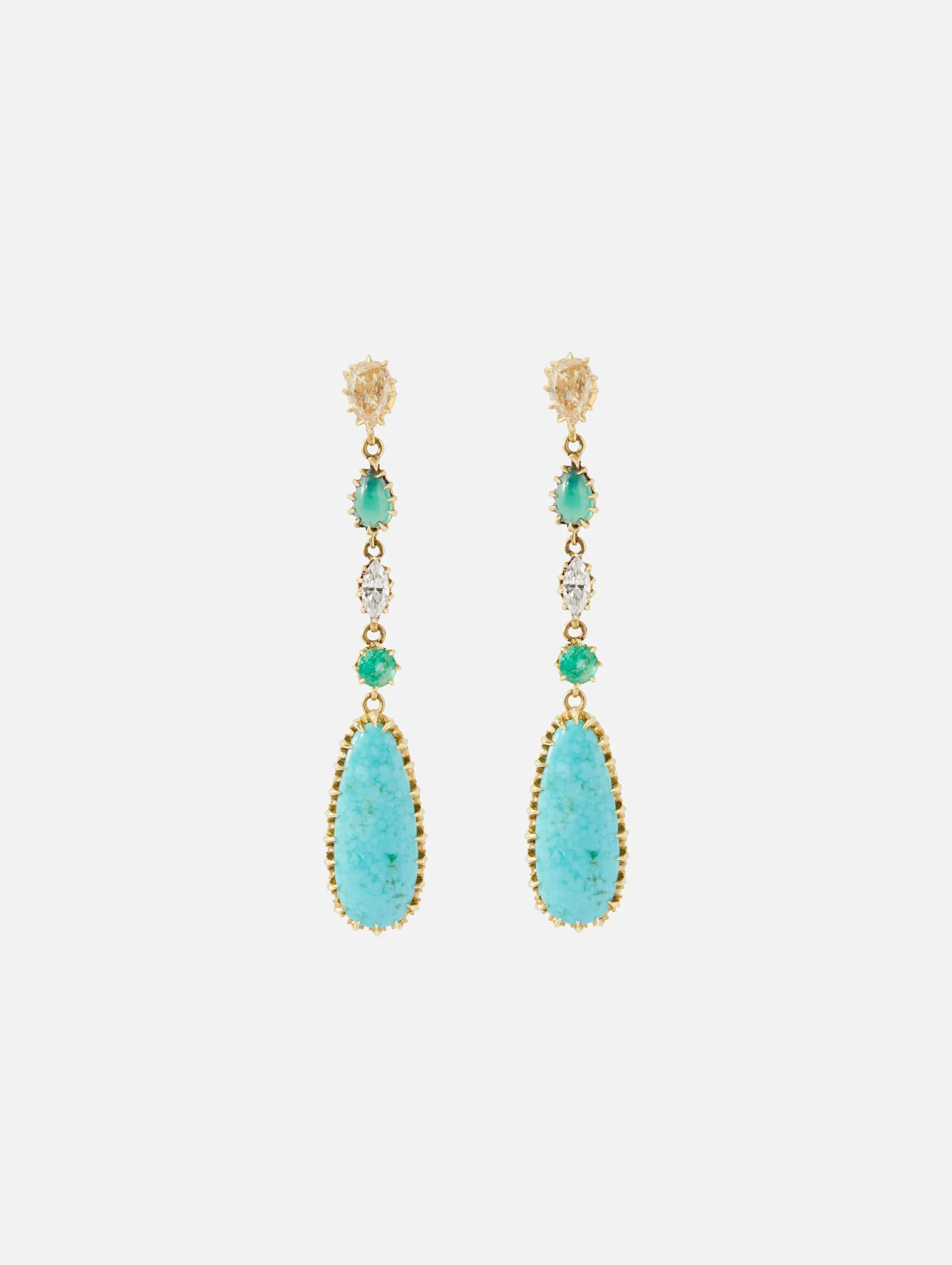 Turquoise Emerald Diamond Drop Earring