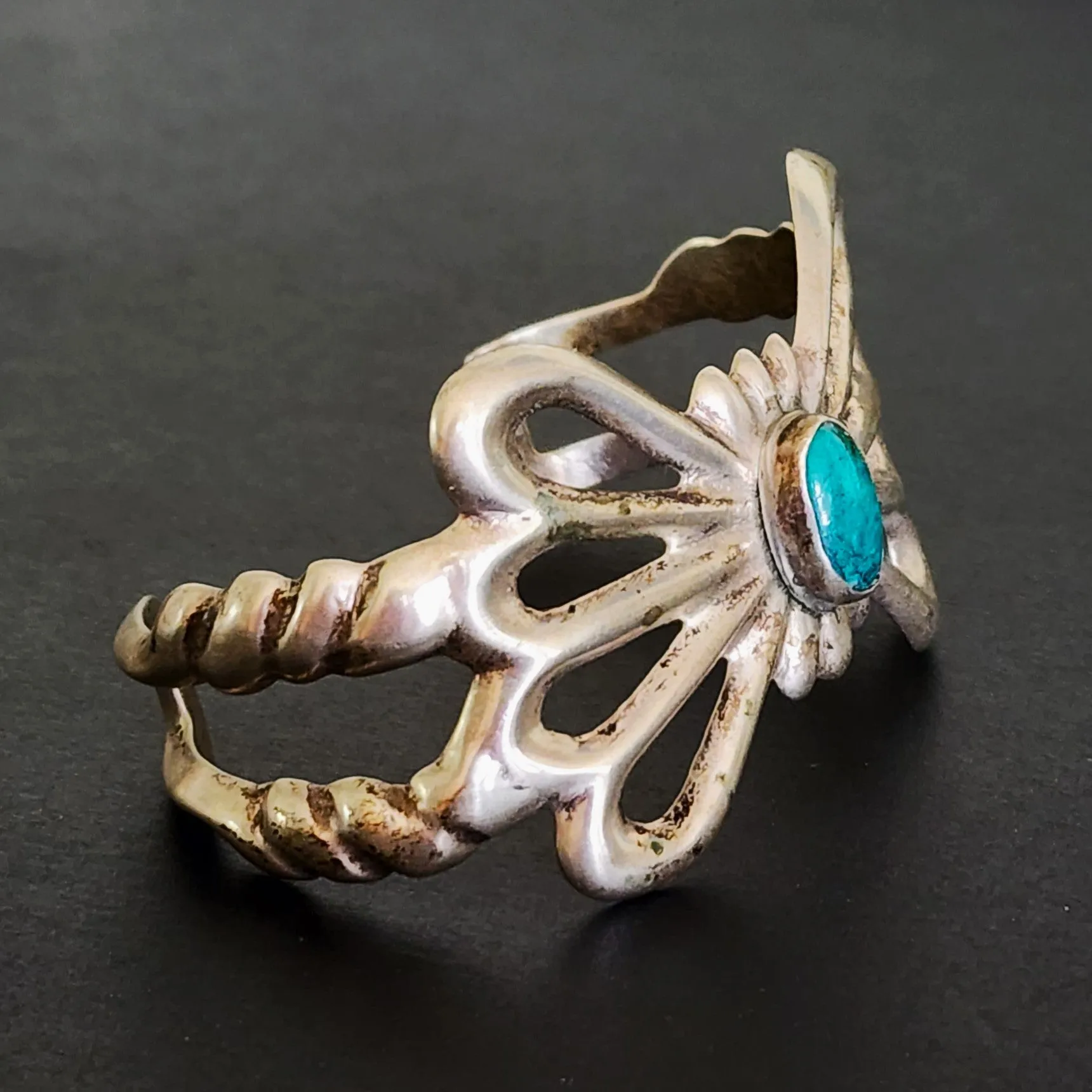 Vintage Tufa Cast Bracelet with Morenci Turquoise