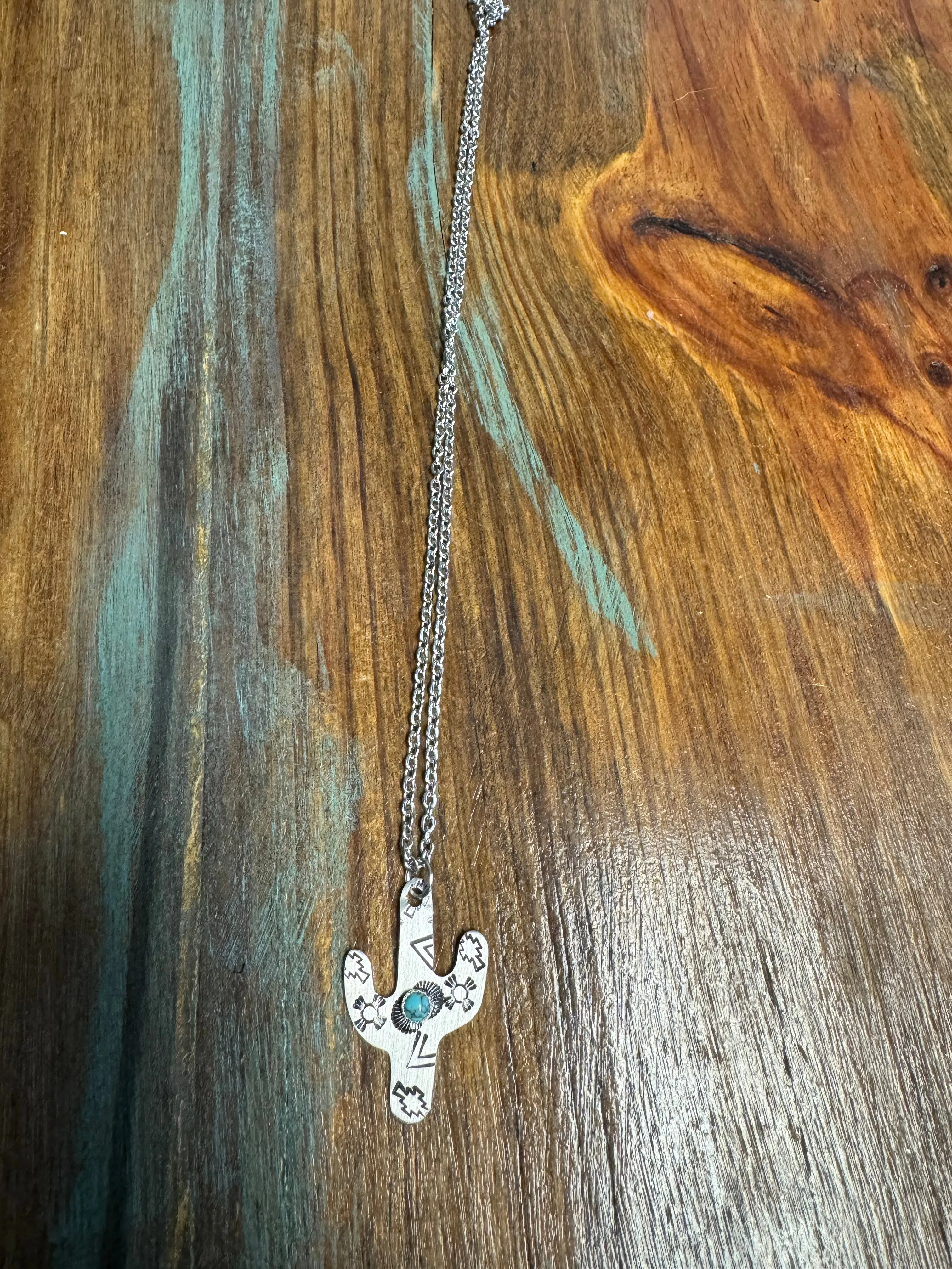 Western Cactus Turq Engraved Necklace 2