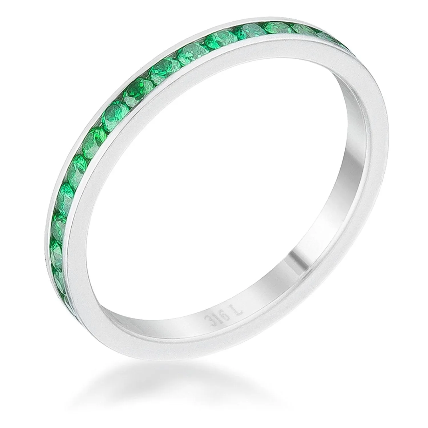 WildKlass 0.5ct Emerald CZ Stainless Steel Eternity Band