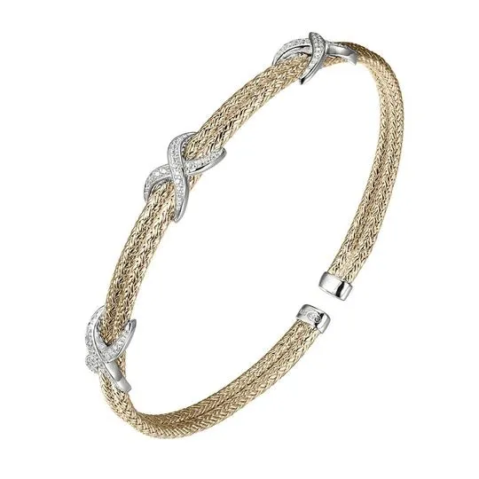 YGP Sterling 2mm Bangle with 3 Cubic Zirconia 'X'