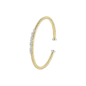 YGP Sterling Mesh Open Bangle Bracelet with CZ Cluster