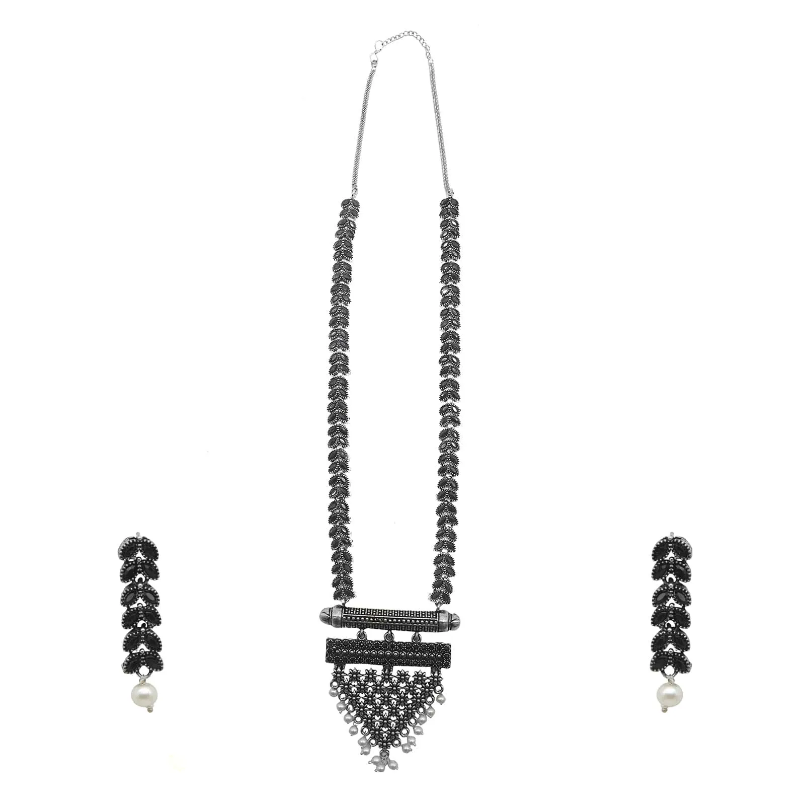 Zehar Black Metallic Silver Oxidized Jewelry Gift Set