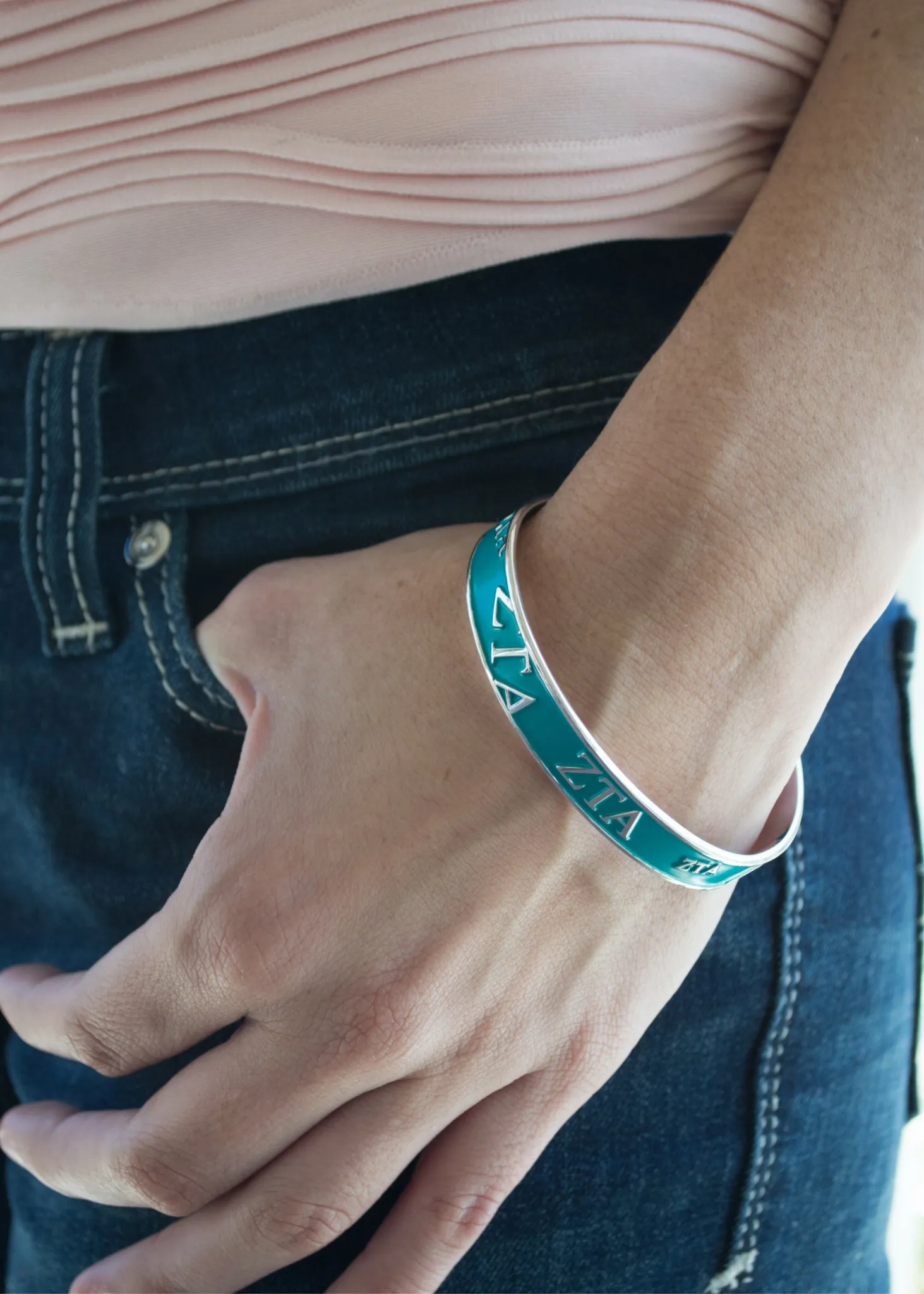 Zeta Tau Alpha Sorority Bangle Cuff Bracelet (Turquoise)